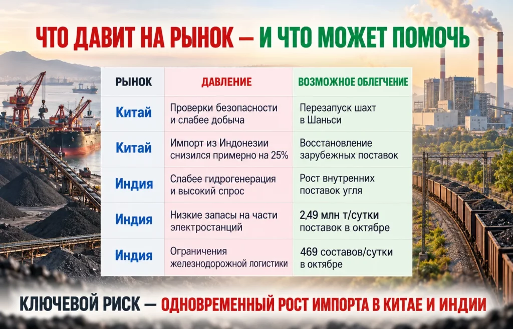 Таблица факторов давления и возможного облегчения на угольном рынке Китая и Индии