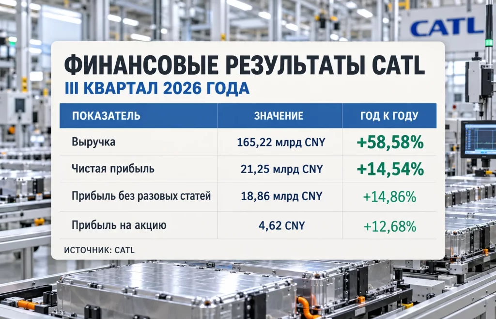 Таблица выручки, чистой прибыли и прибыли на акцию CATL с годовыми изменениями за третий квартал