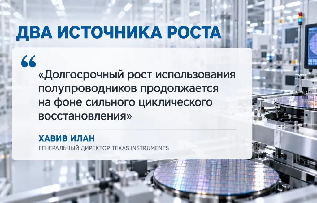Texas Instruments: спрос на чипы снова набирает обороты 3 Цитата генерального директора Texas Instruments Хавива Илана о долгосрочном спросе и восстановлении рынка микросхем
