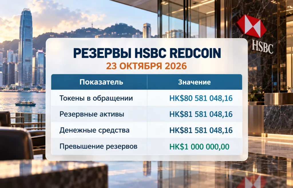 Таблица обеспечения HSBC RedCoin с токенами на HK$80,58 млн и резервами на HK$81,58 млн