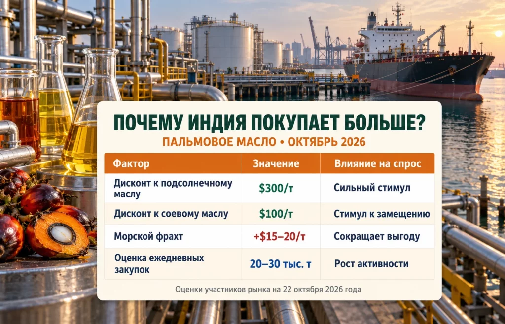 Запасы пальмового масла: склады Малайзии переполнены 2 Сравнение ценовых преимуществ пальмового масла и факторов роста индийских закупок в октябре 2026 года