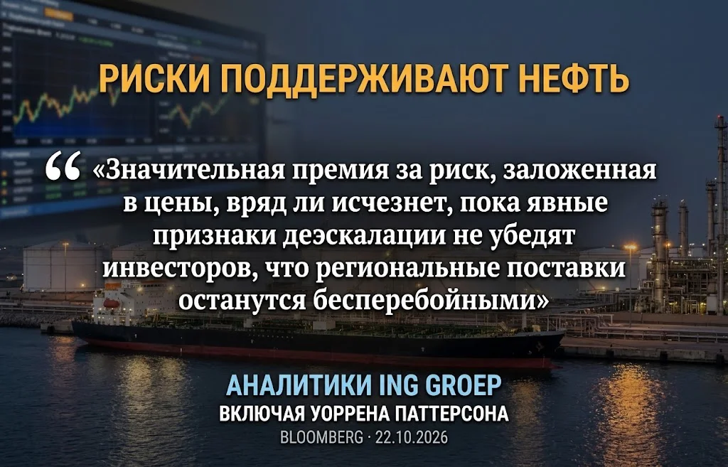 Цитата аналитиков ING о сохранении нефтяной премии за риск до деэскалации на Ближнем Востоке