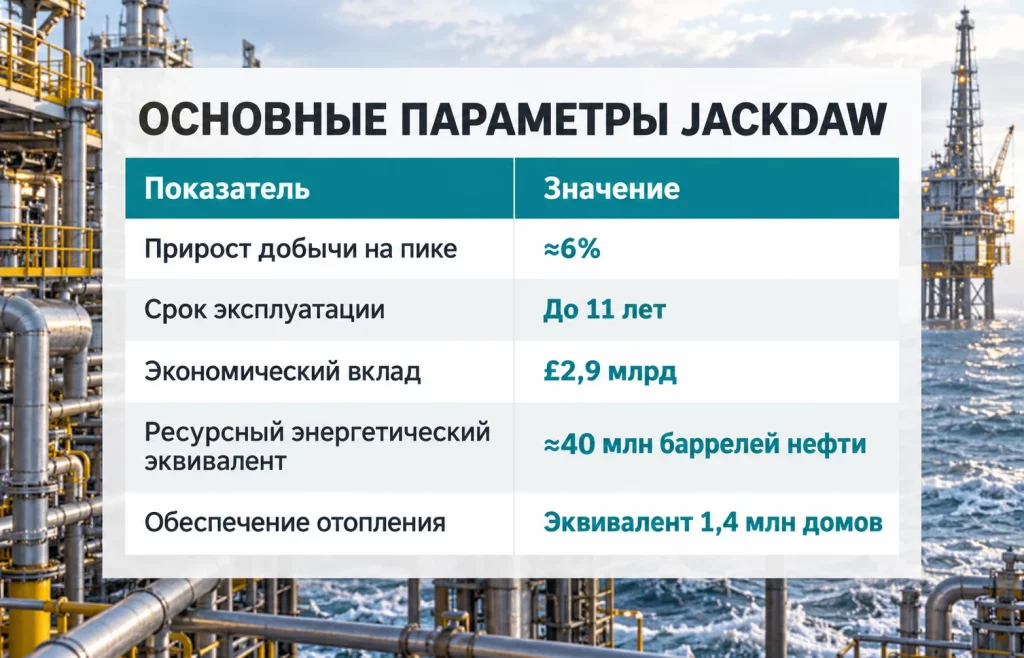 Таблица показателей Jackdaw с приростом добычи, сроком эксплуатации и экономическим вкладом