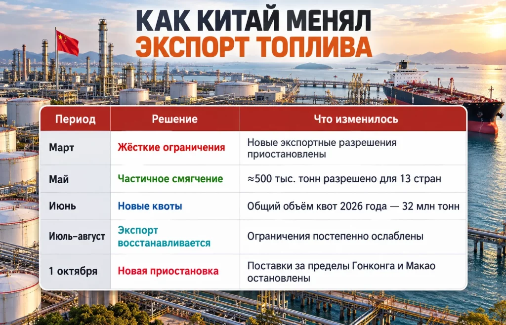 Таблица изменений политики Китая по экспорту нефтепродуктов в 2026 году