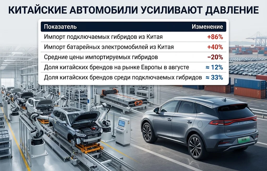 Рост импорта китайских гибридов и электромобилей и доля брендов КНР в Европе