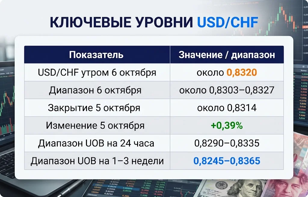 Таблица котировок и диапазонов USD/CHF на 6 октября 2026 года