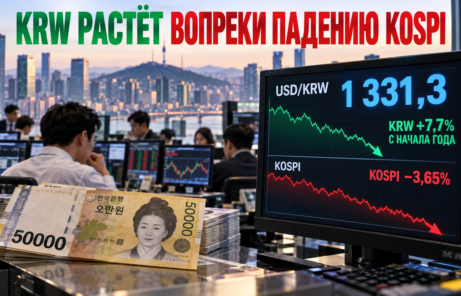 Курс воны к доллару укрепился: USD/KRW упал к 1 331