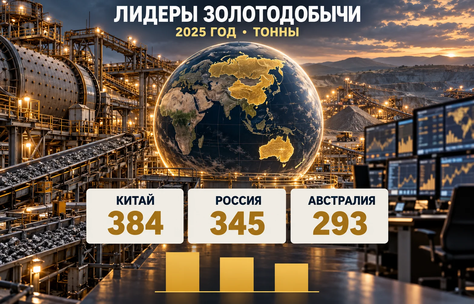 Добыча золота по странам: Россия обошла США