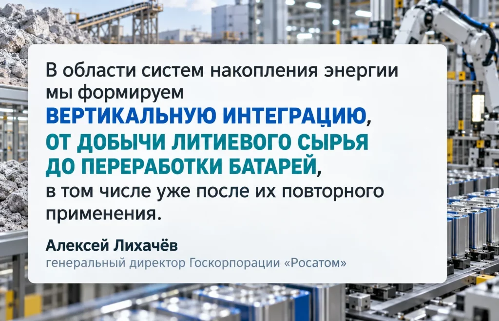 Цитата Алексея Лихачёва о цепочке от литиевого сырья до переработки батарей