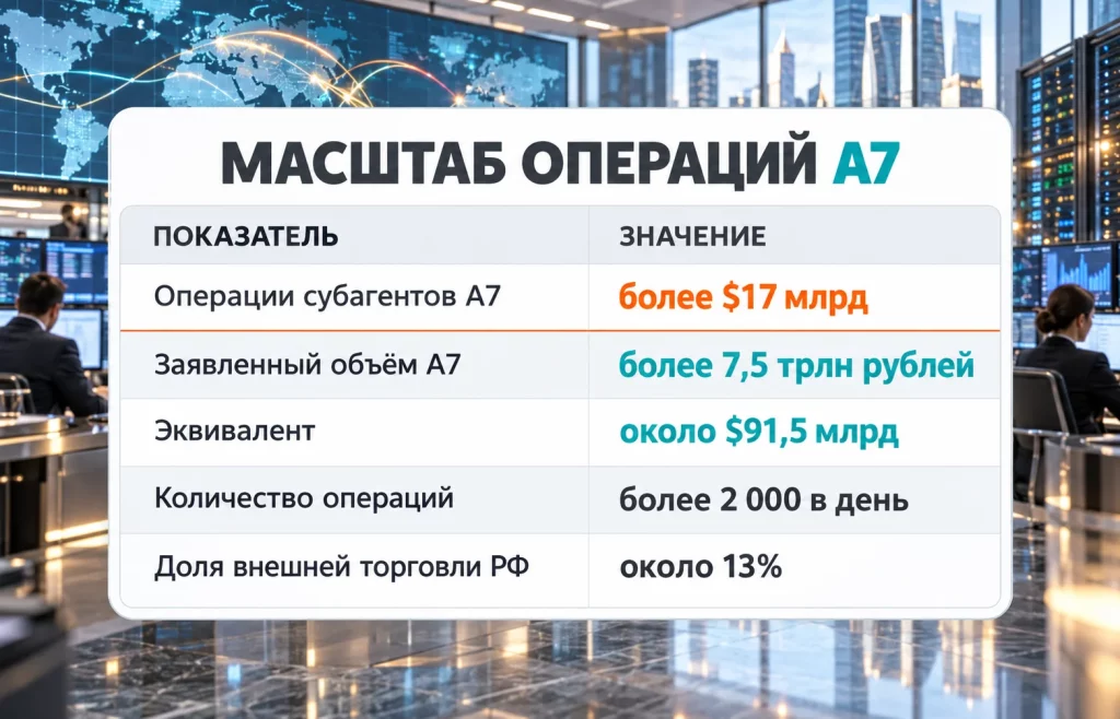 Санкции США против A7: FinCEN готовит запрет переводов 1 Таблица с объёмом операций A7, субагентов и заявленной долей внешней торговли России