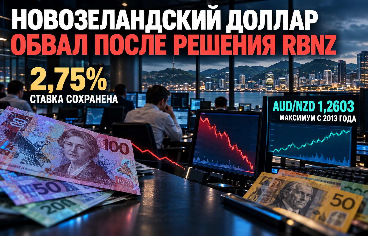 Новозеландский доллар рухнул после решения RBNZ