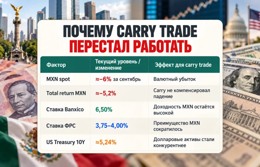Падение MXN, ставки Banxico и ФРС и доходность Treasuries