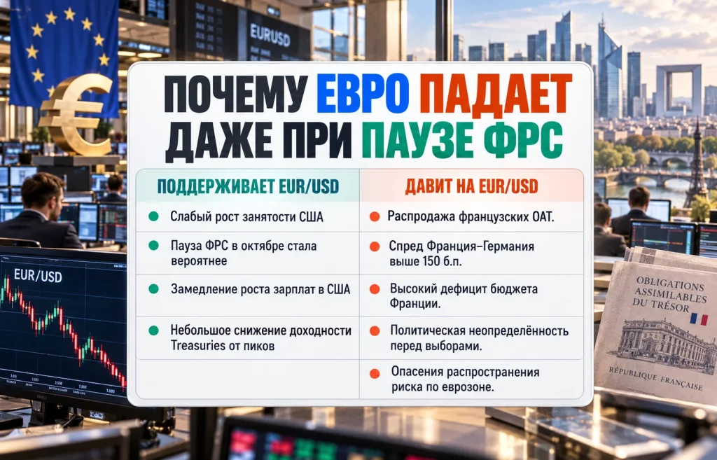Сравнение факторов поддержки и давления на EUR/USD в октябре 2026 года