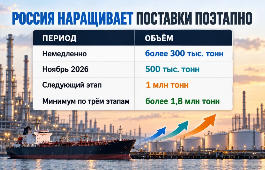 Таблица объёмов поставок российского дизеля по этапам после сделки России и США
