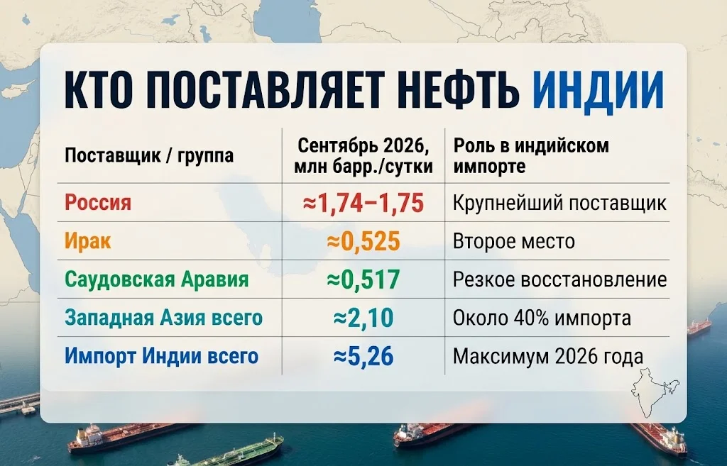 Москва теряет Нью-Дели? Импорт российской нефти в Индию резко снижается 2 Россия, Ирак и Саудовская Аравия в структуре нефтяного импорта Индии