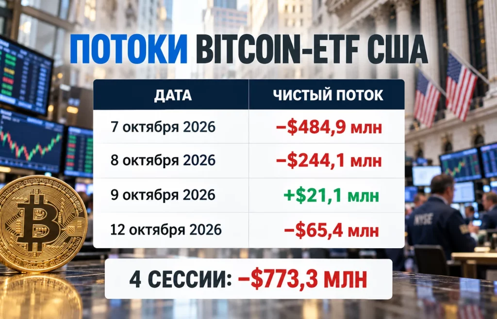 Чистые потоки американских Bitcoin-ETF с 7 по 12 октября 2026 года