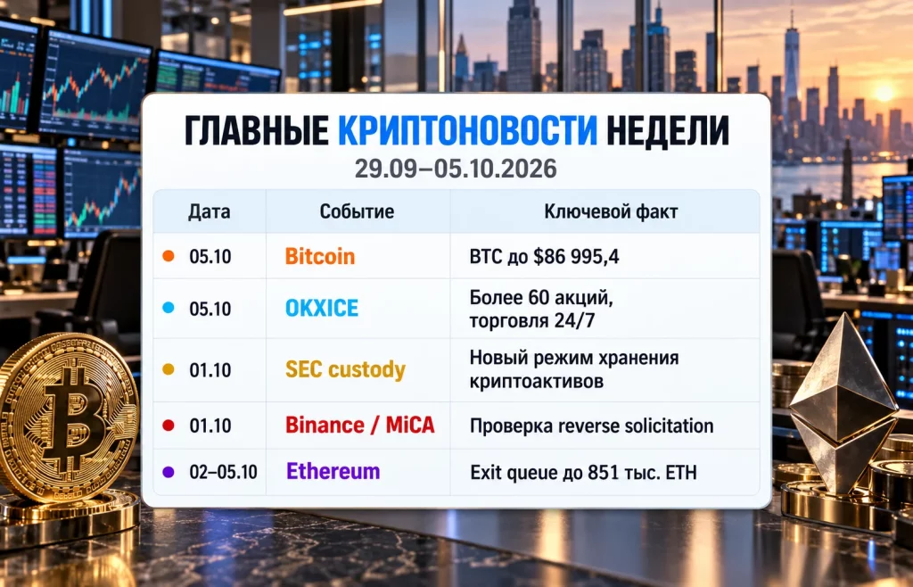 Пять главных событий крипторынка с Bitcoin OKXICE SEC Binance и Ethereum