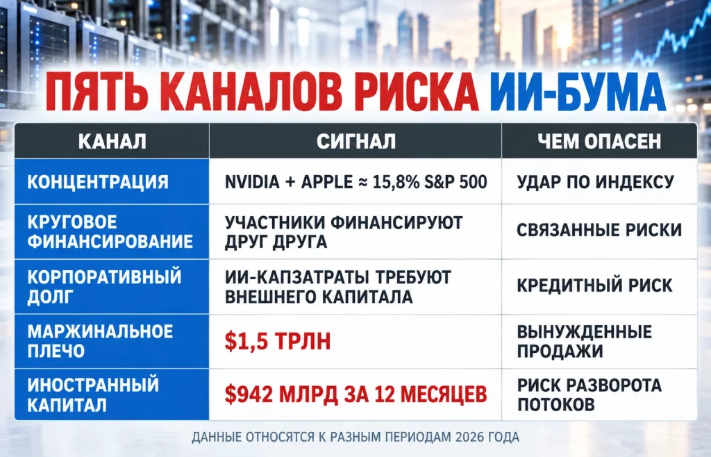 Пузырь ИИ на триллионы долларов: чем его крах грозит мировой экономике? 2 Концентрация S&P 500, долг, кредитное плечо и иностранный капитал как риски ИИ-бума