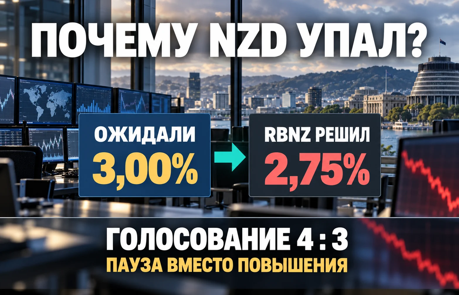 Новозеландский доллар рухнул после решения RBNZ