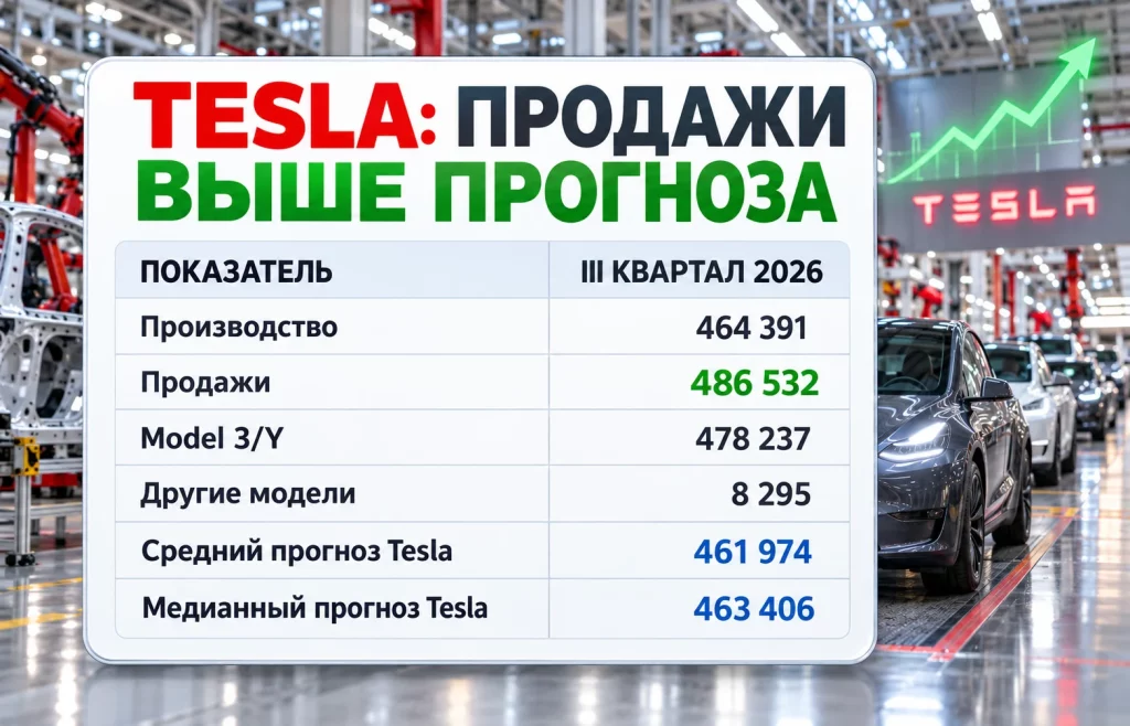 Производство, продажи Tesla и прогнозы аналитиков за III квартал 2026 года