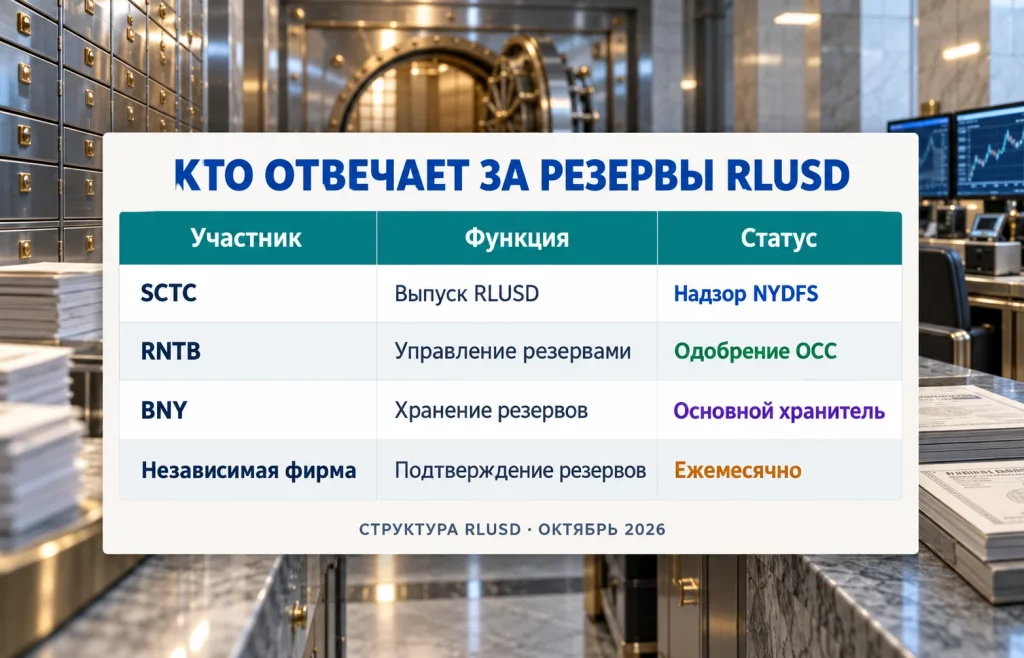Таблица распределения функций между SCTC RNTB BNY и независимым проверяющим резервов RLUSD