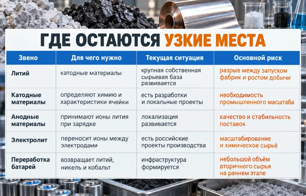 Таблица лития, катодных материалов, анодов, электролита и переработки батарей