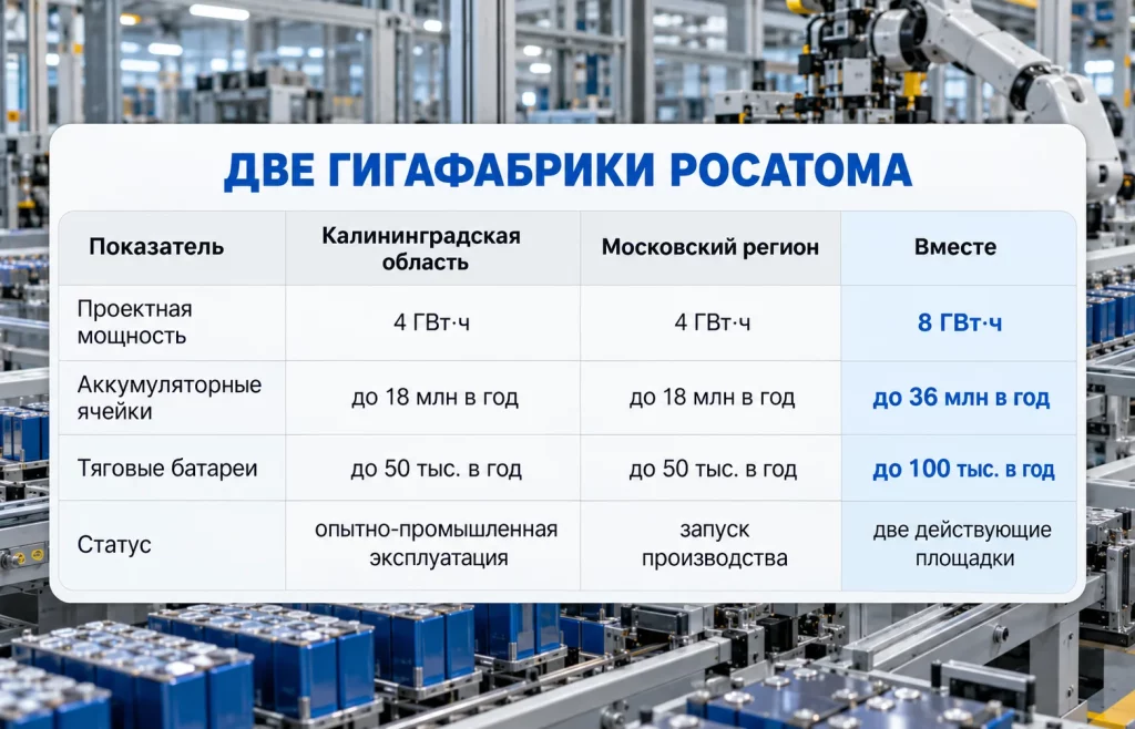 Сравнение мощности и выпуска гигафабрик Росатома в Калининградской области и Москве