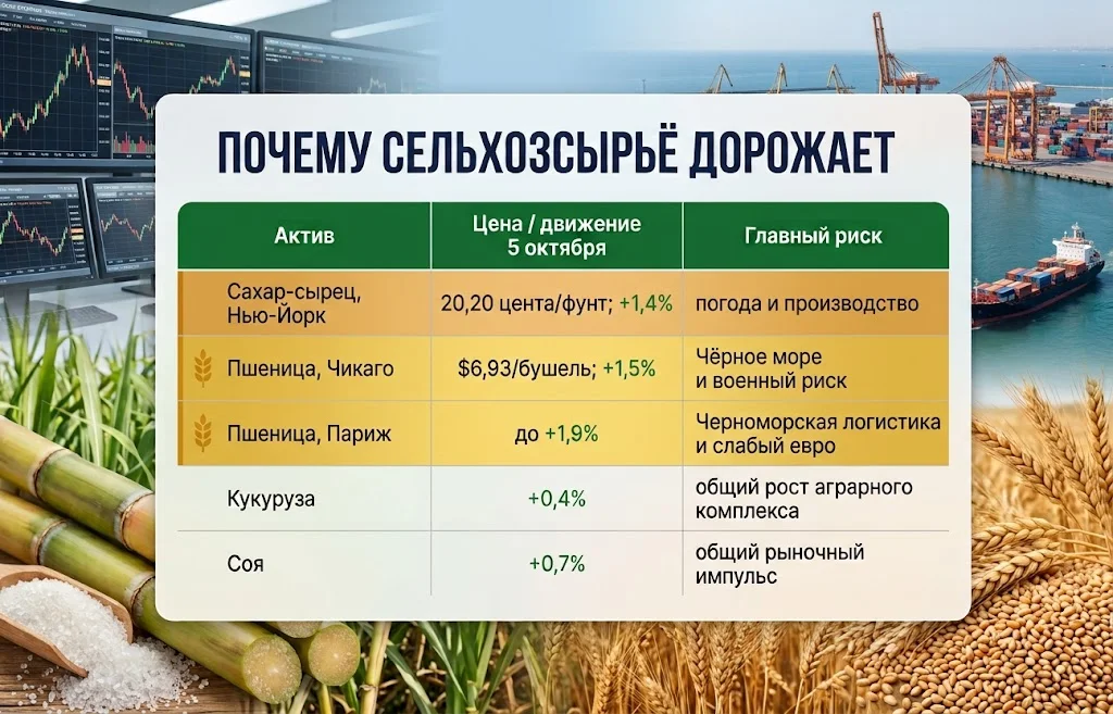 Таблица цен сахара, пшеницы, кукурузы и сои 5 октября 2026 года