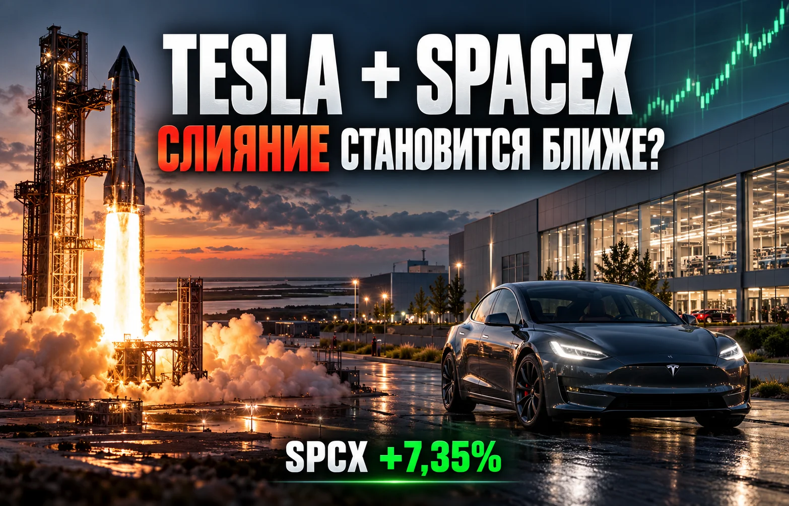 Слияние Tesla и SpaceX: акции SPCX выросли на 7%