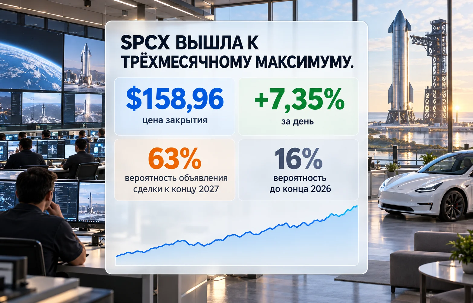 Слияние Tesla и SpaceX: акции SPCX выросли на 7%