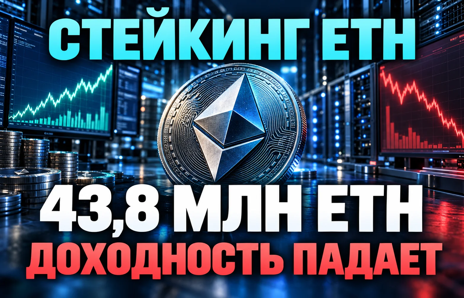 Стейкинг Ethereum: рекорд 43,8 млн ETH и падение доходности