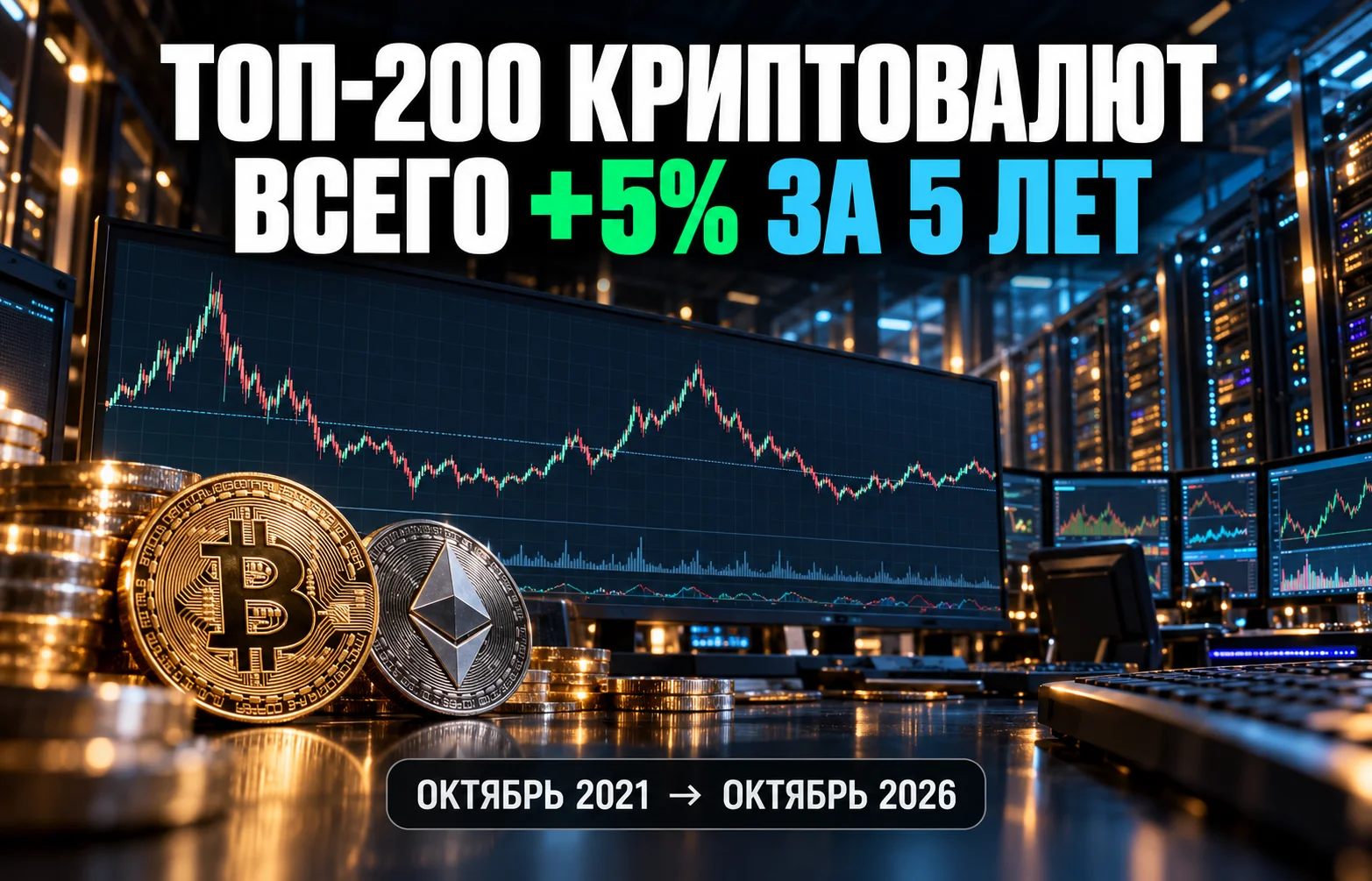 Индекс ТОП-200 криптовалют вырос всего на 5% за пять лет