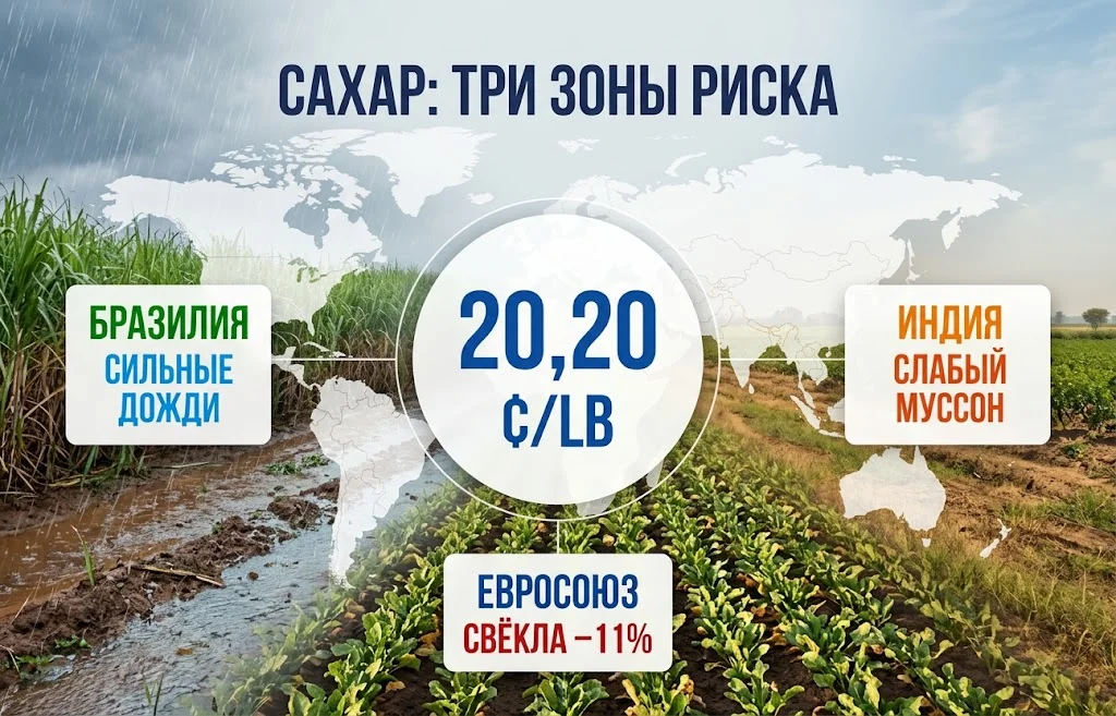 Цена на сахар достигла максимума с 2024 года