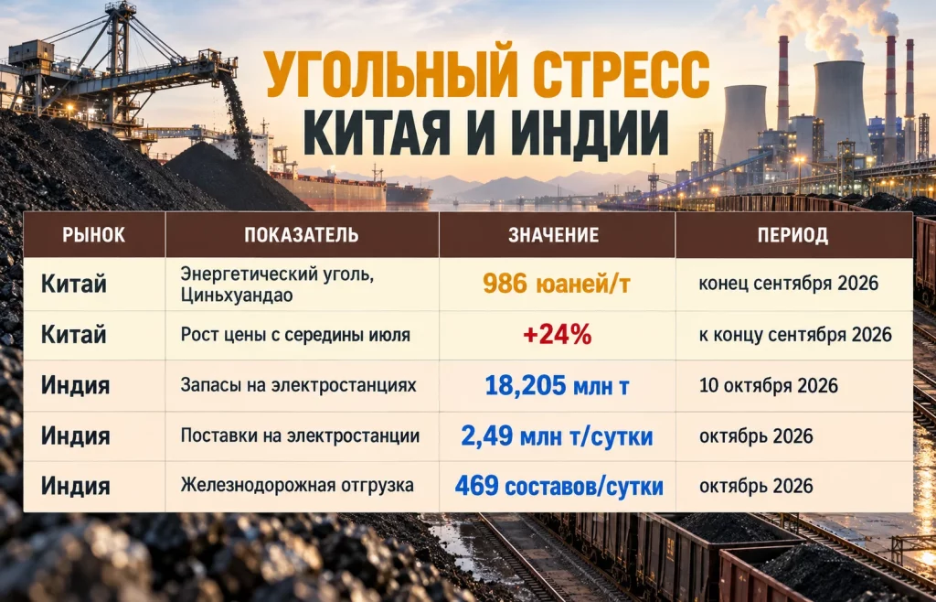 Таблица цен на уголь в Китае и запасов топлива на электростанциях Индии