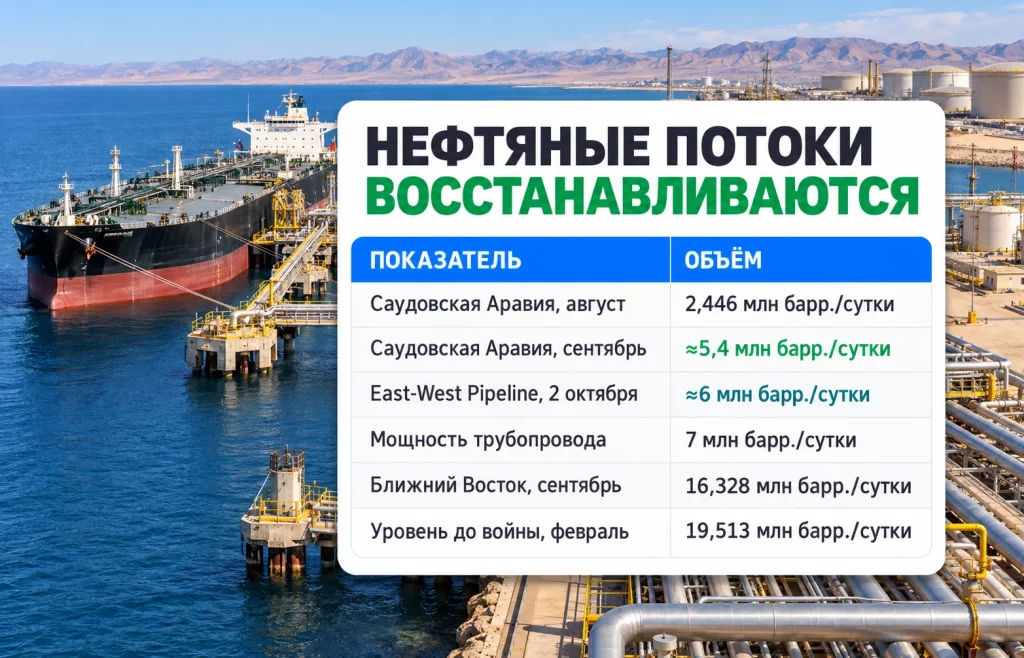 Экспорт Саудовской Аравии и нефтяные потоки Ближнего Востока в сентябре