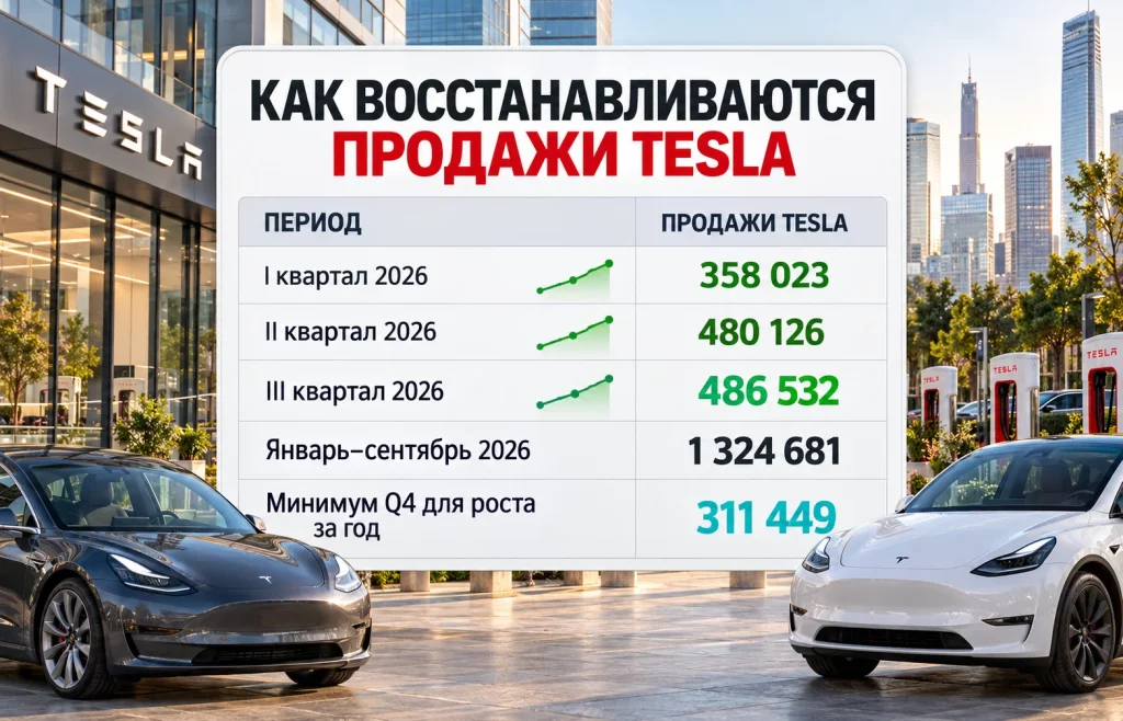Продажи Tesla в первых трёх кварталах 2026 года и цель на четвёртый квартал