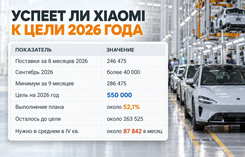 Поставки Xiaomi Auto за девять месяцев и расчёт темпа для выполнения плана 2026 года