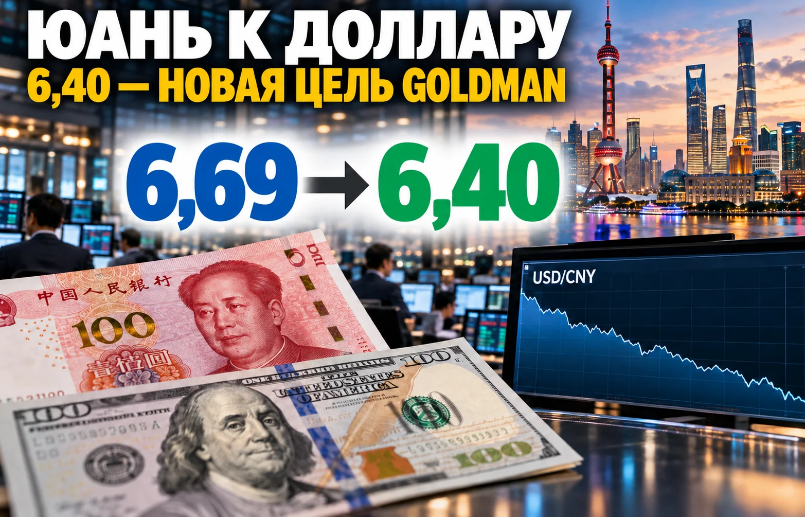 Юань к доллару может укрепиться до 6,40: Goldman Sachs