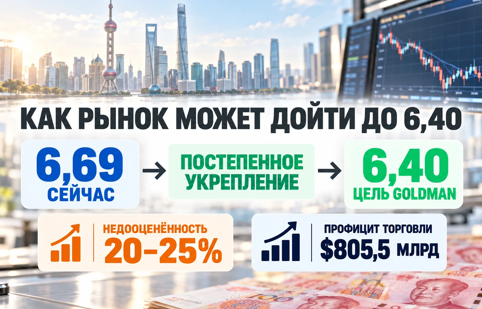 Юань к доллару может укрепиться до 6,40: Goldman Sachs